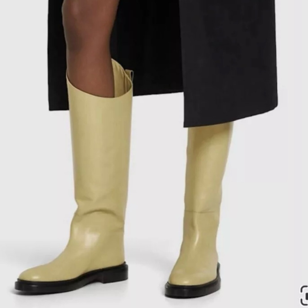 Jil Sander Almond-Toe Knee-Length Boots Beige SZ 35 NEW